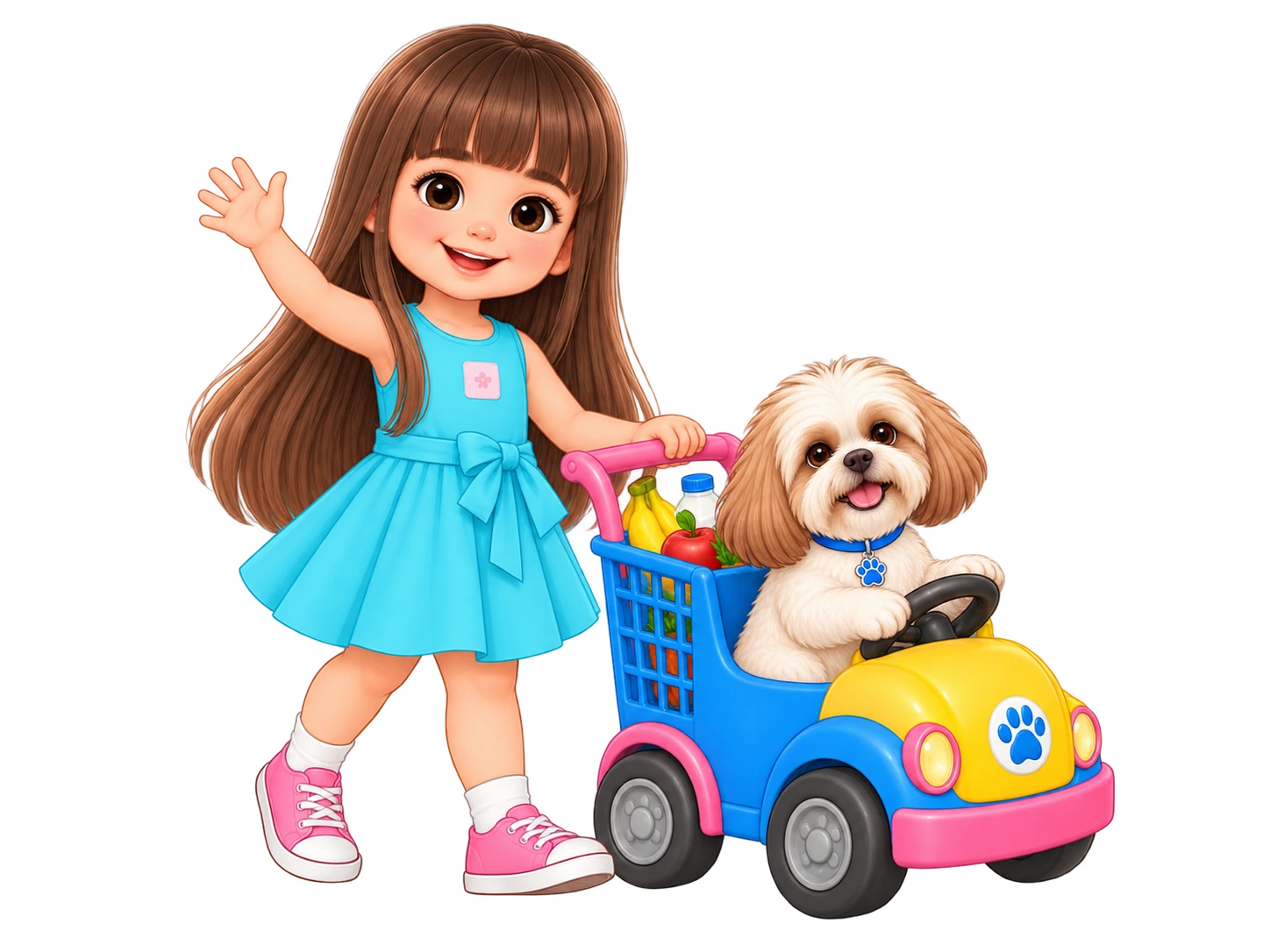 Letsy e Théo com as compras no carrinho